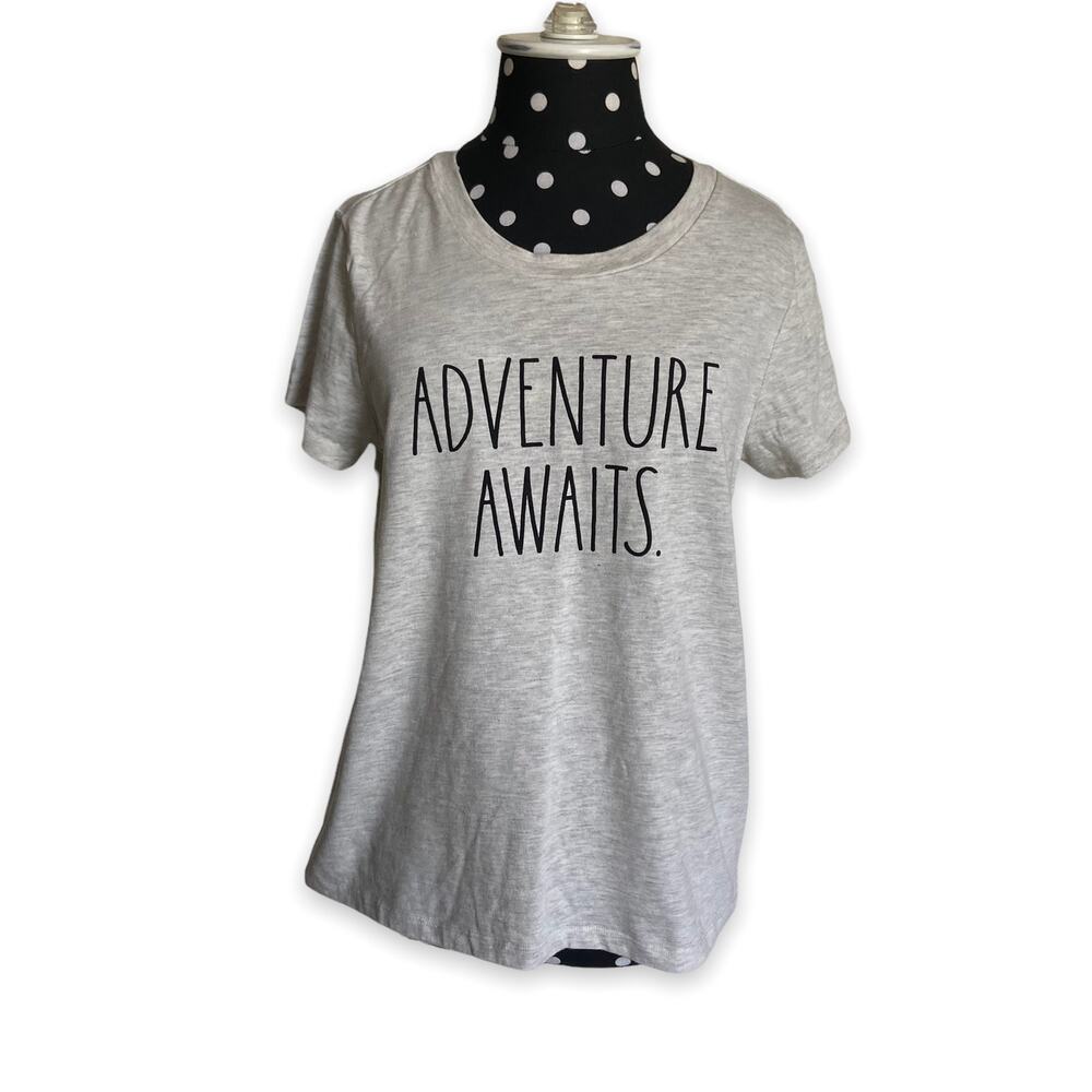 Rae Dunn Womens Tee Size Small Adventure Awaits Ecru Heather Minimalist Top